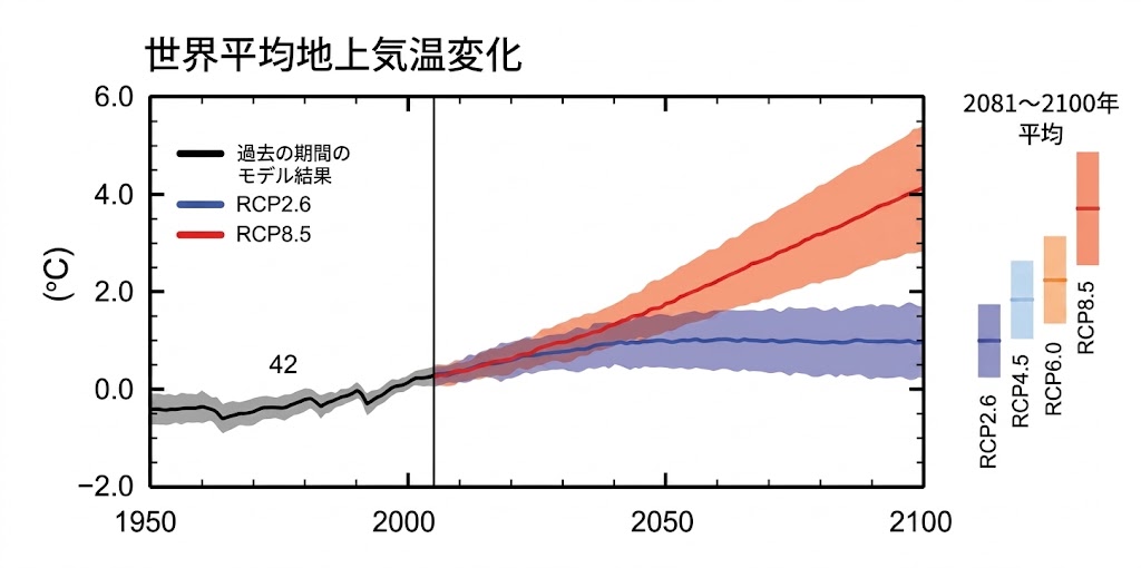 世界平均地上気温の変化を示したグラフ