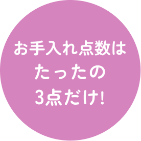 お手入れ点数はたったの3点だけ！