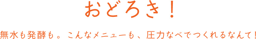 おどろき！無水も発酵も。こんなメニューも、圧力なべでつくれるなんて！