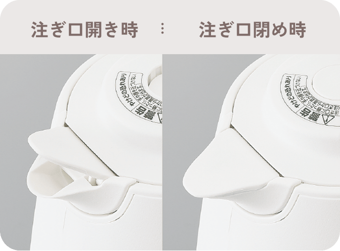注ぎ口開き時 注ぎ口閉め時