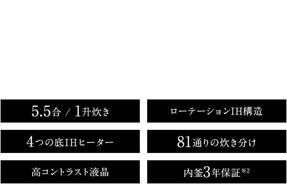 キッチンに調和するフォルムとカラー。 NW-PV 5.5合 / 1升炊き ローテーションIH構造 4つの底IHヒーター 81通りの炊き分け 高コントラスト液晶 内釜3年保証※2