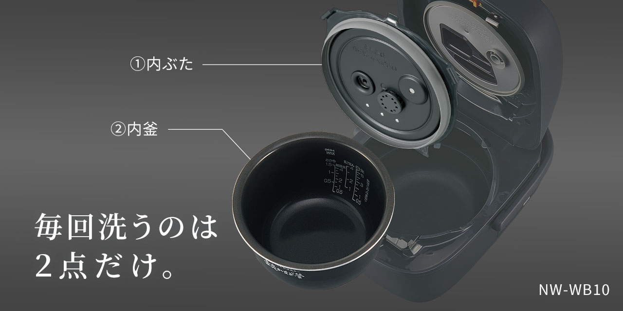 毎回洗うのは内ぶたと内釜の２点だけ