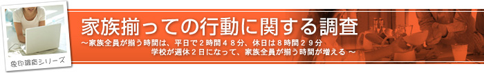 象印調査シリーズ 「家族揃っての行動に関する調査」〜家族全員が揃う時間は、平日で2時間48分、休日は8時間29分
学校が週休2日になって、家族全員が揃う時間が増える 〜